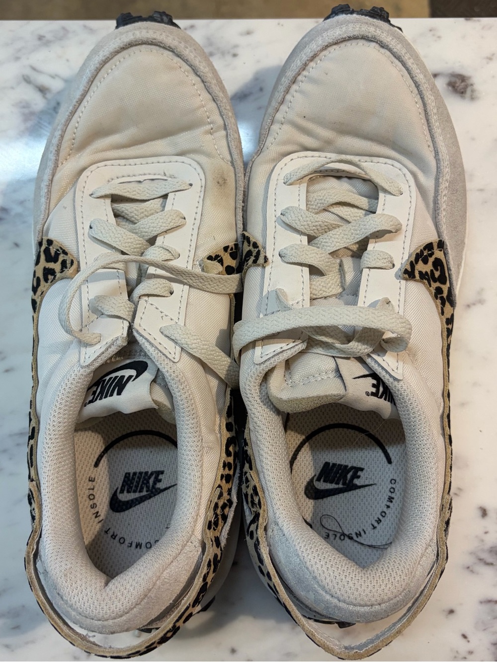 Nike Women’s Waffle Debut Cream Sneakers with Leopard Accents